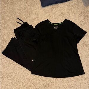 Healing Hands Black Scrub Top and Pants Set Large